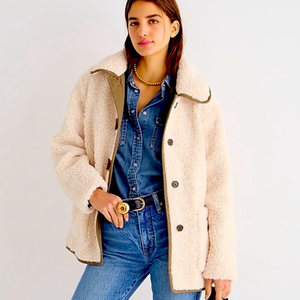 J.Crew Teddy Sherpa Jacket Dusty Ivory Nwt Fall2022